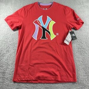 NY Yankees Retro 1996 Shirt Large Pink Red Colorful Double Sided New Era NWT